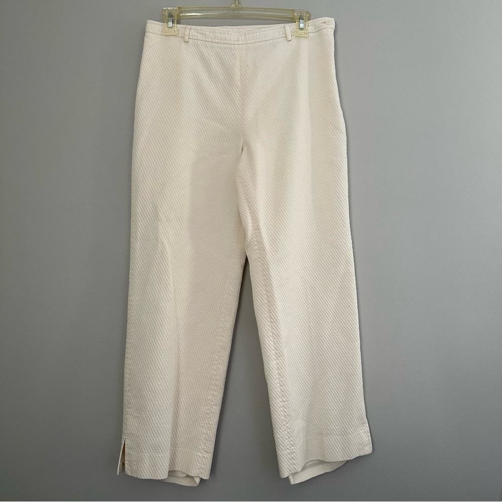 Vintage AK Anne Klein White Cream Cotton Lined ribbed pants